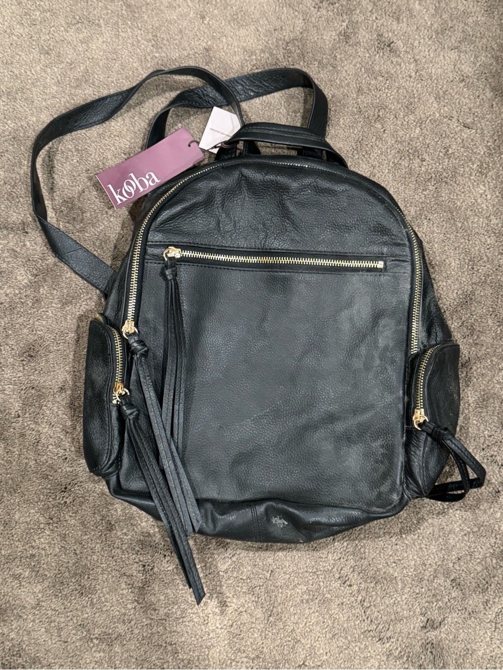 NWT Kooba “Milford Backpack” Genuine Leather Zippered Pocket Rucksack Bag- Black